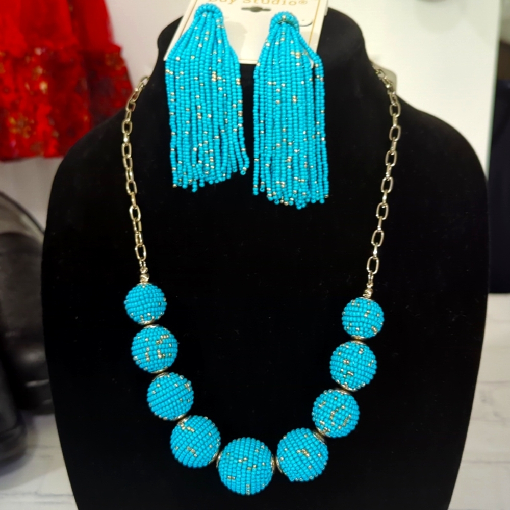 NWT SET TURQUOISE & SILVER MATCHING NECKLACE AND EARRINGS, BAY STUDIO
